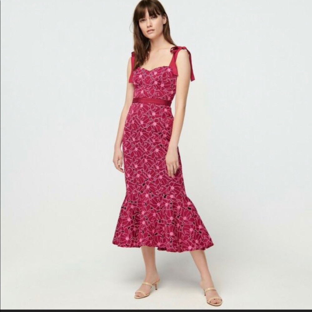 J Crew Eyelet Midi Dress With Flounce Hem AK657